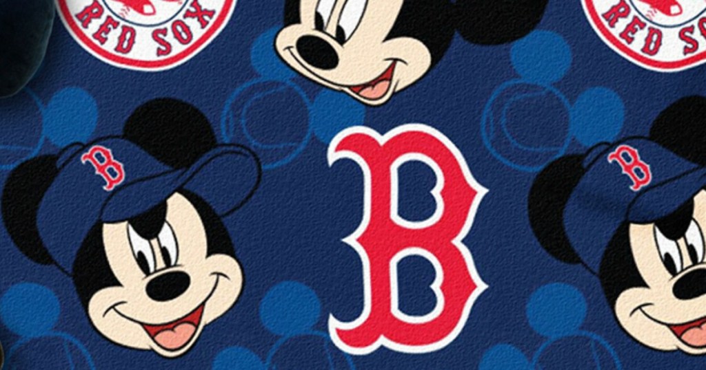 Red Sox Blanket with Mickey Mouse on it