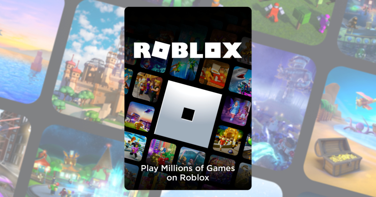 Roblox digital Robux card with Roblox in background