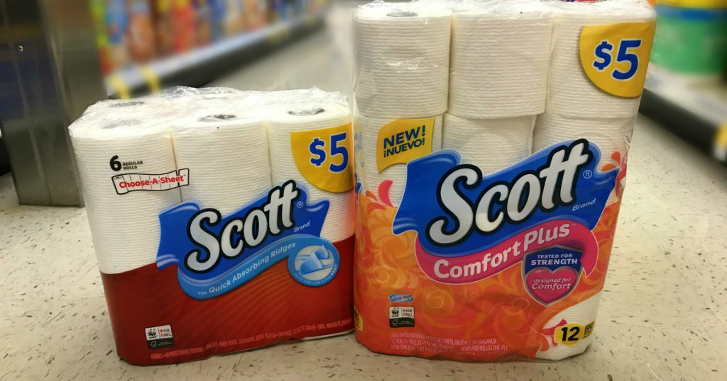 packages of Scott paper towels and toilet paper at walgreens