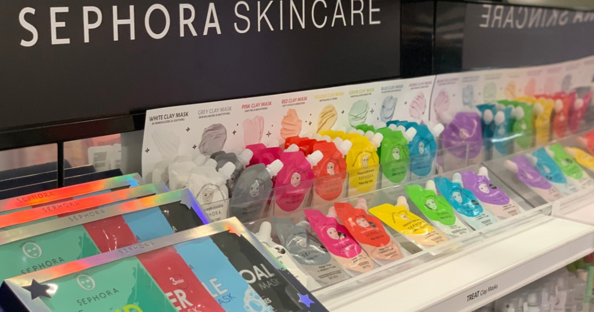face masks display in makeup store