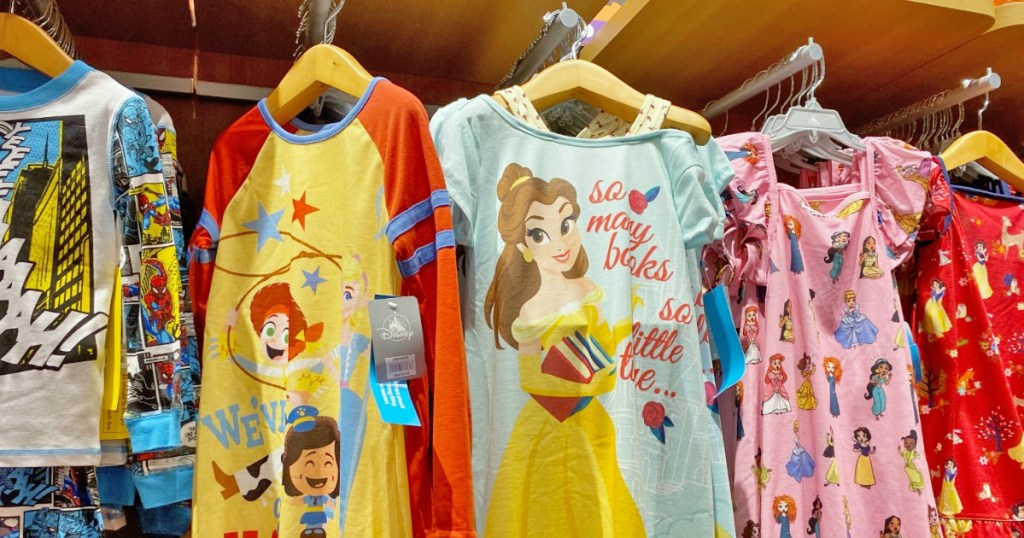 store display rack of girls disney character sleep shirts