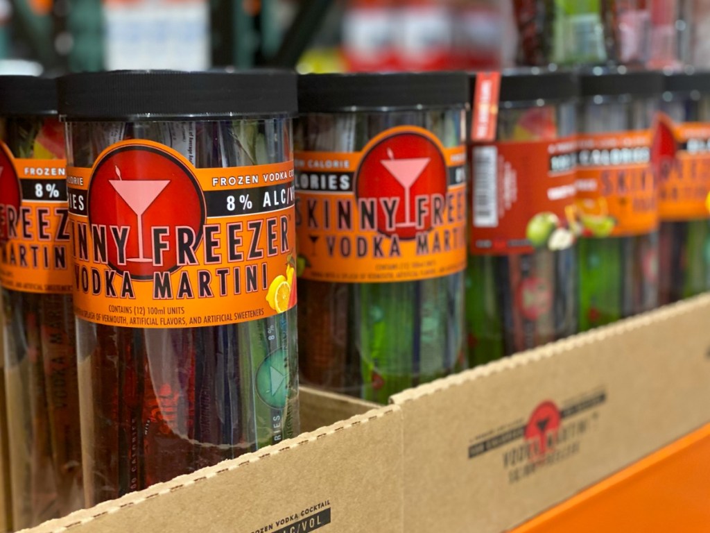 Canisters of Skinny Freeze Popsicles on display at Costco