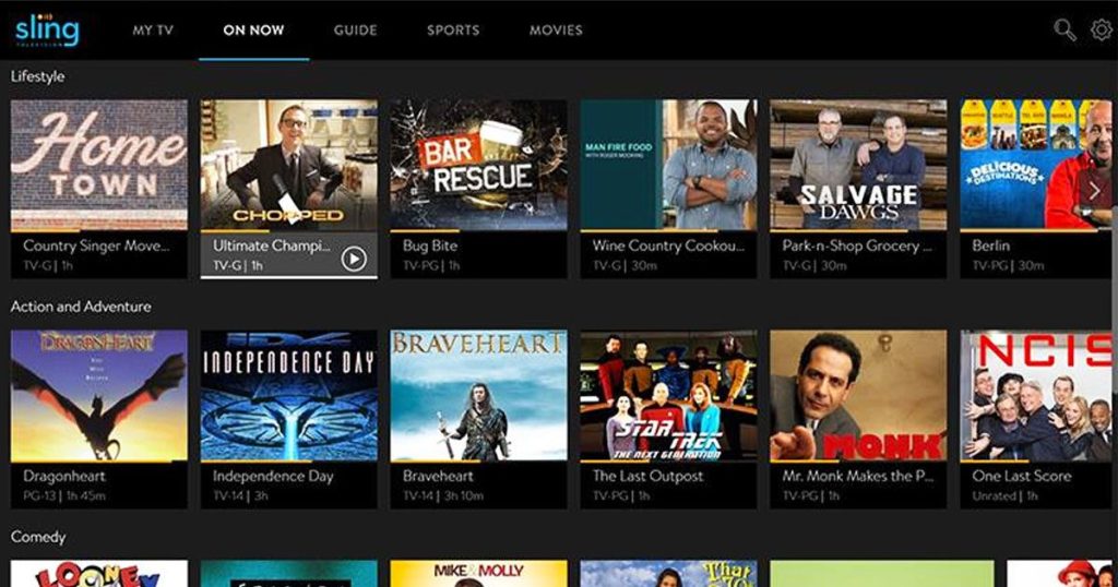 SlingTV streaming service library