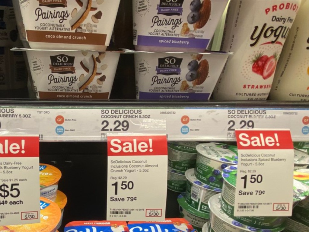 yogurts on store shelf