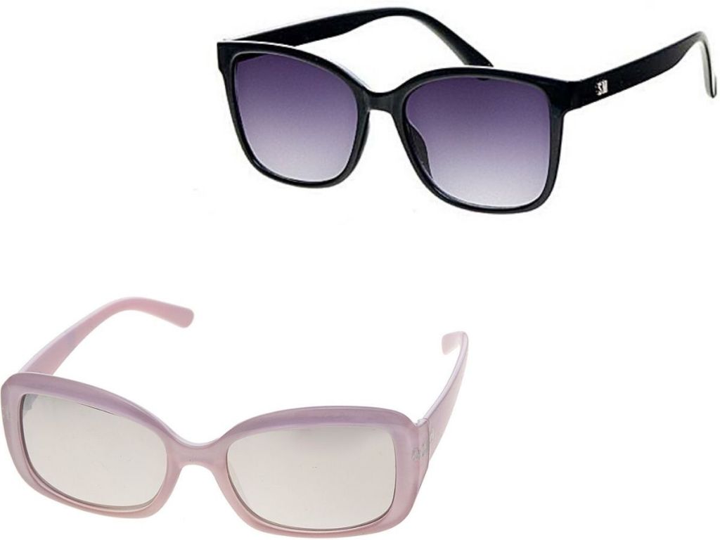 two pairs of square sunglasses