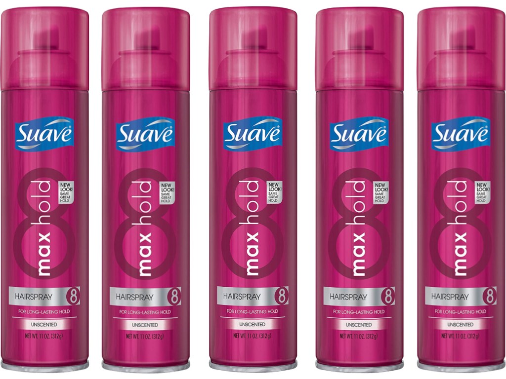 five bottles of Suave Max Hold Unscented Hairspray