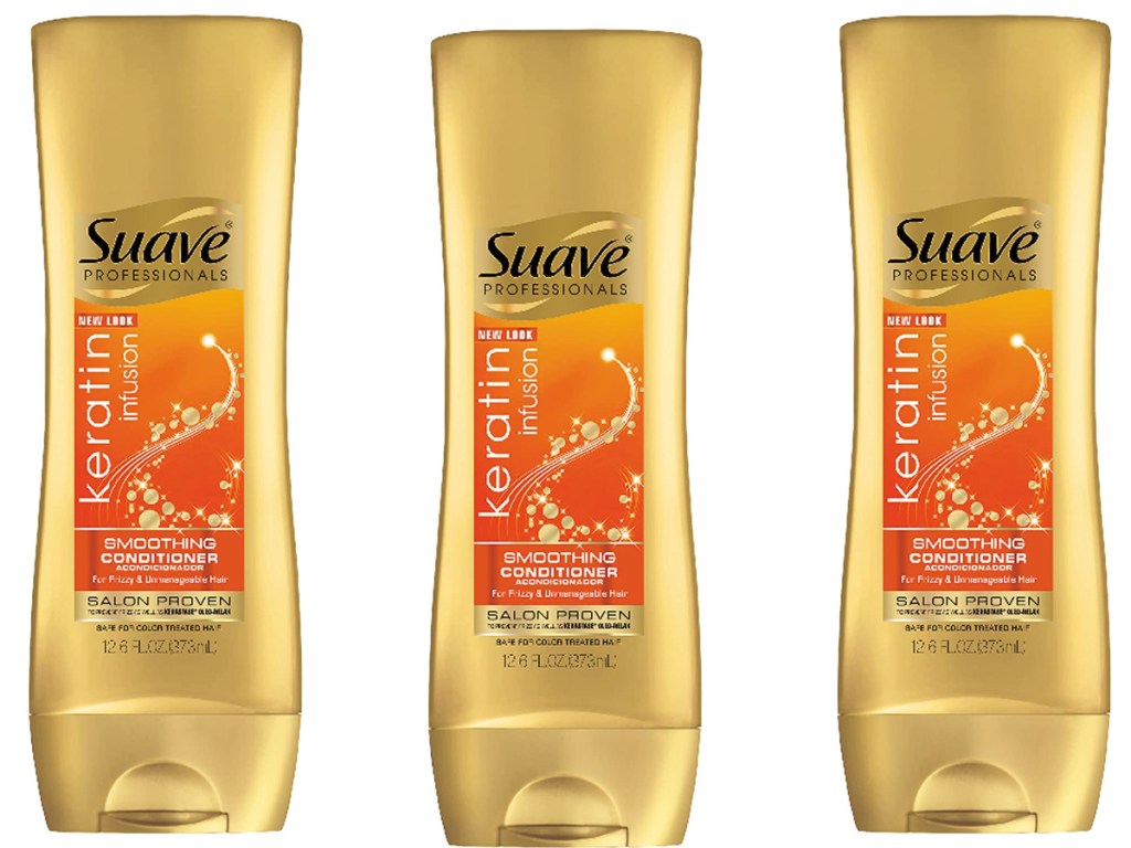 three bottles of Suave Professionals Smoothing Conditioner Keratin Infusion