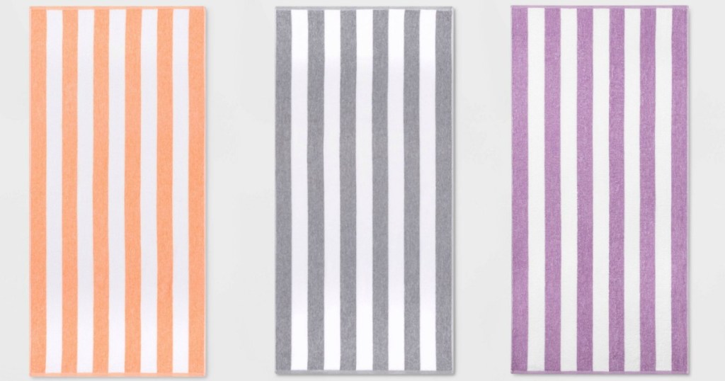 three striped beach towels