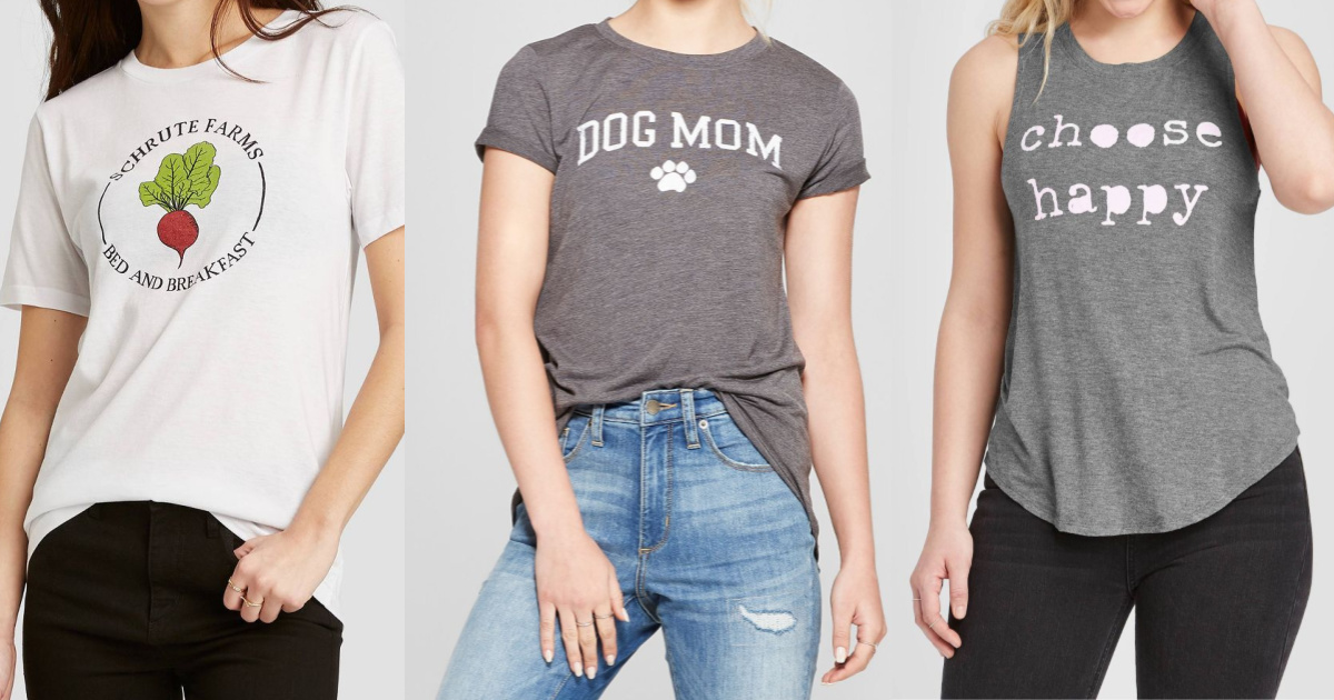 three woman in graphic tees and tanks