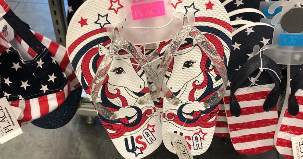 girls unicorn Americana glitter flip flops in store