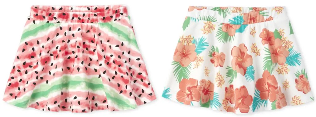 watermelon and tropical print toddler girls skorts