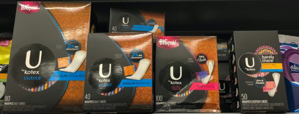 panty liners and pads on store shelf
