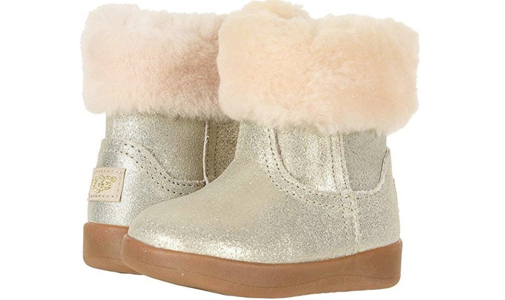 girls metallic gold ugg boots with fur at the tops