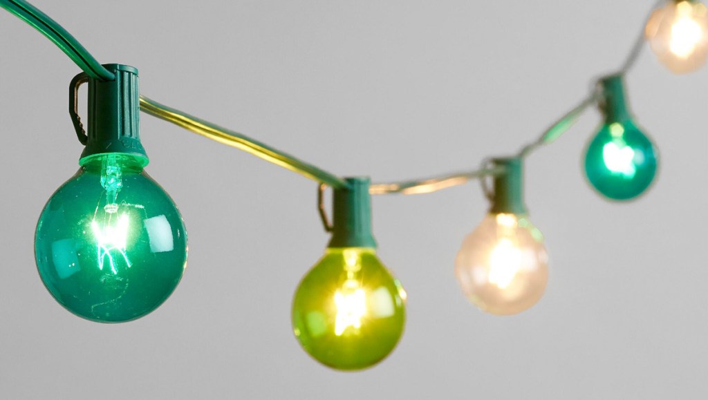 string lights with round bulbs in shades of blue and green