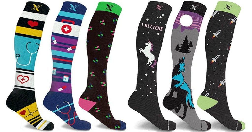 compression socks with fun prints