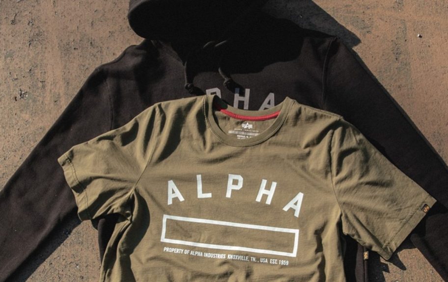 army green t-shirt from Alpha Industries, one of the stores with military discounts for 2024