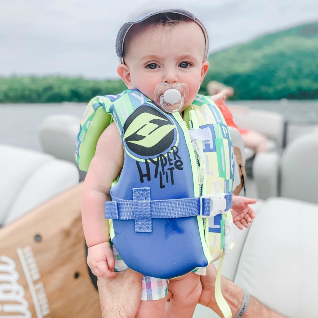 baby wearing life jacket
