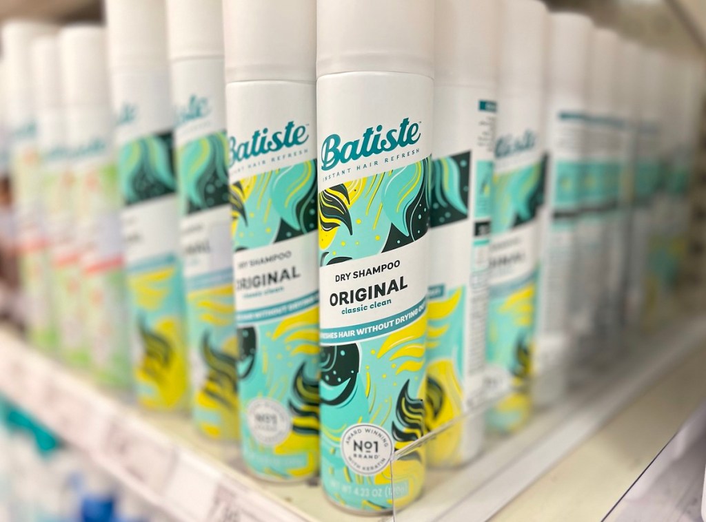 rows of batiste dry shampoo on store shelf