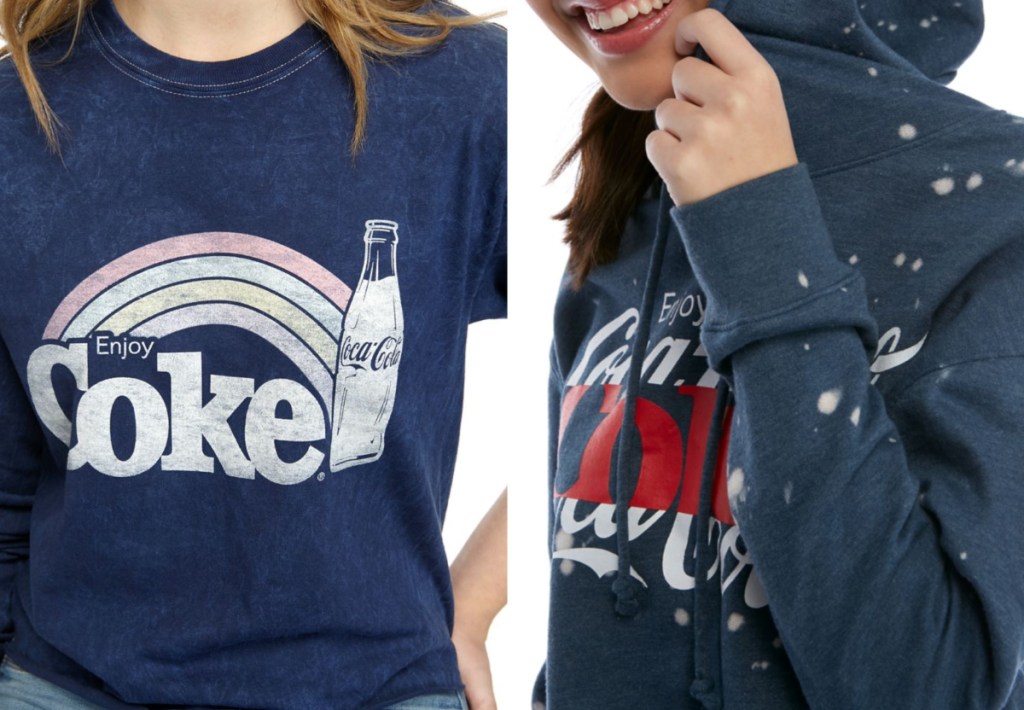 women wearing coke graphic tee and hoodie