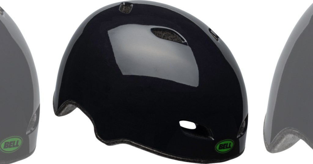 side view of helmet in black gloss with bell logo 