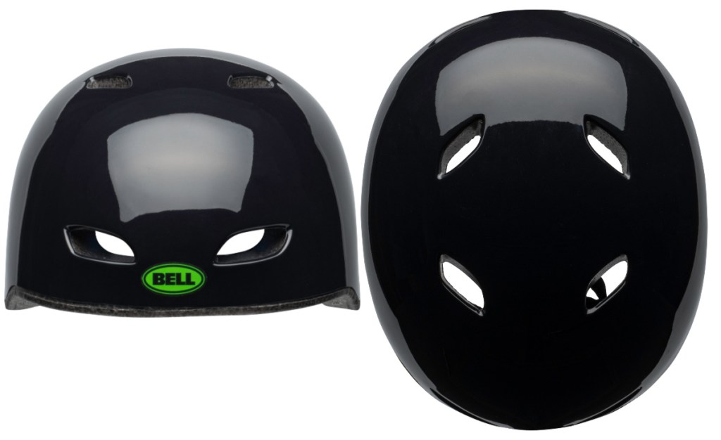back and top view of black bell helmet