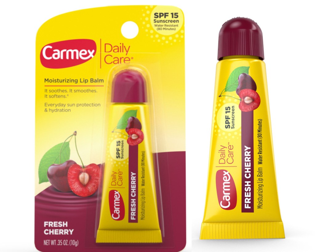 carmex cherry lip balm in box and out