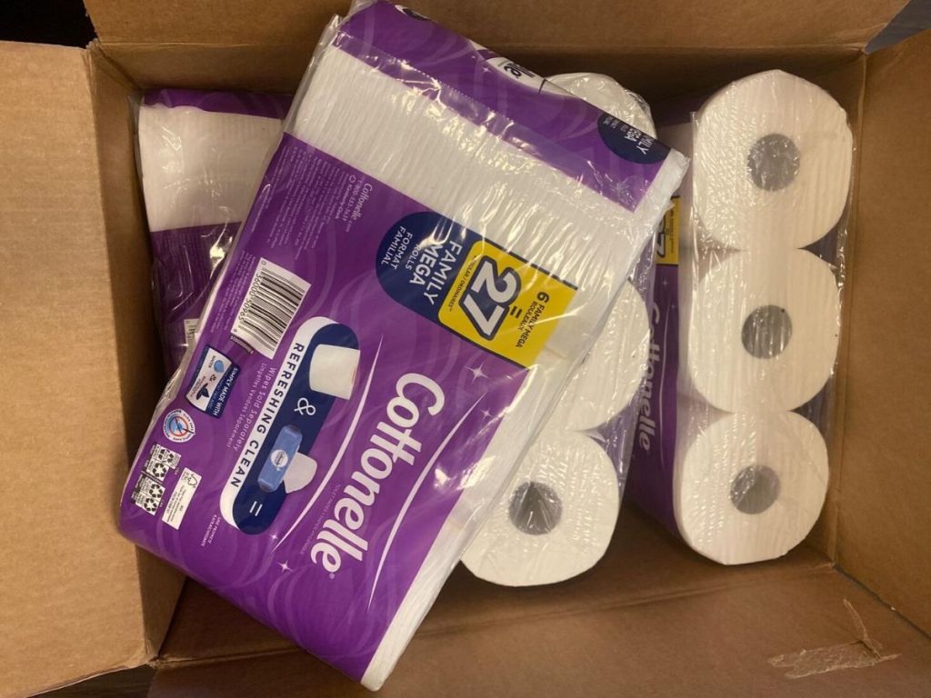 box of four large toilet paper packages