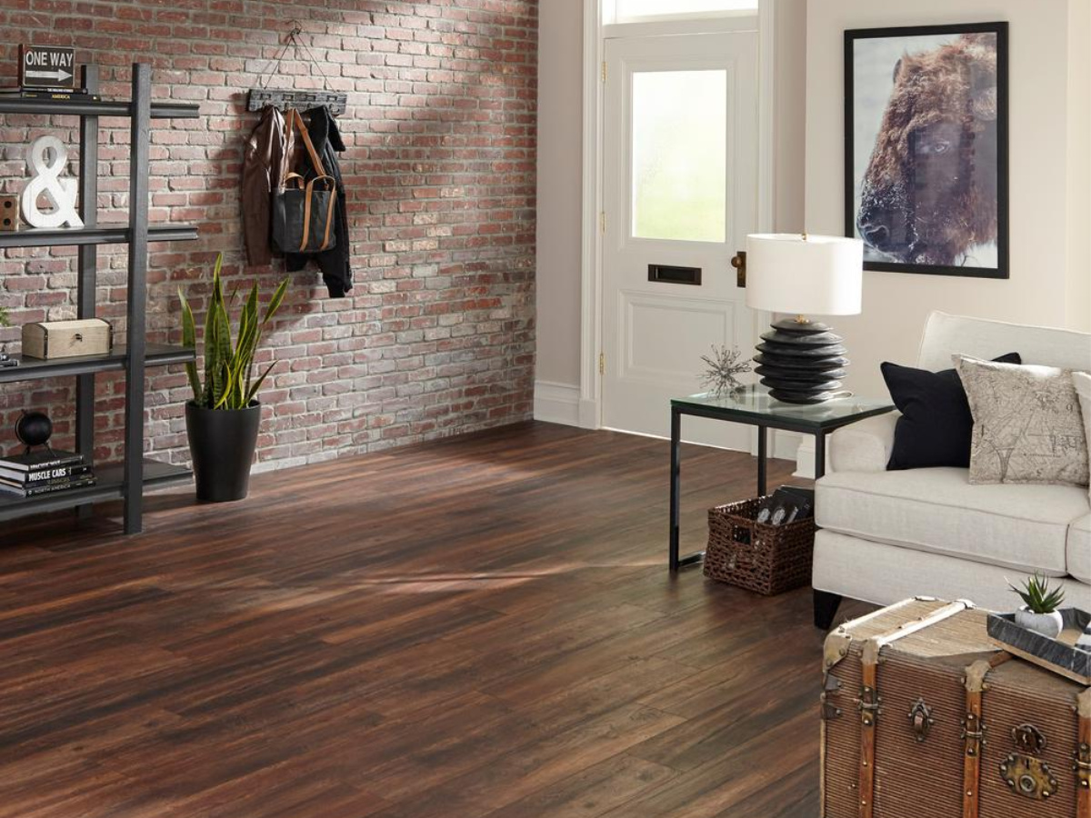 wood flooring in living room with furniture