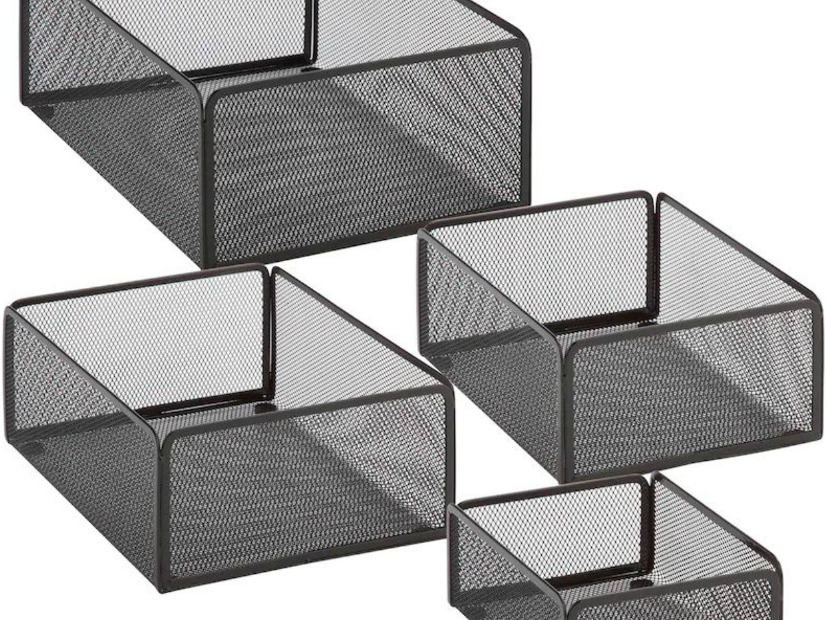 set of four black mesh boxes on white background
