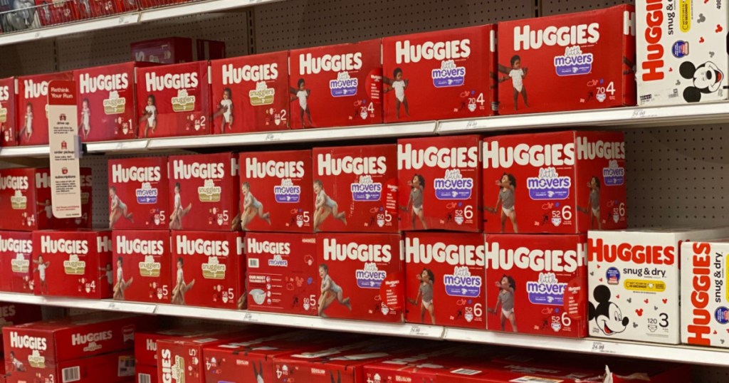 stacks of Huggies diapers