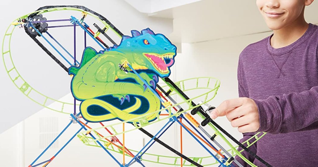 knex thrill rides lizard coaster boy playing