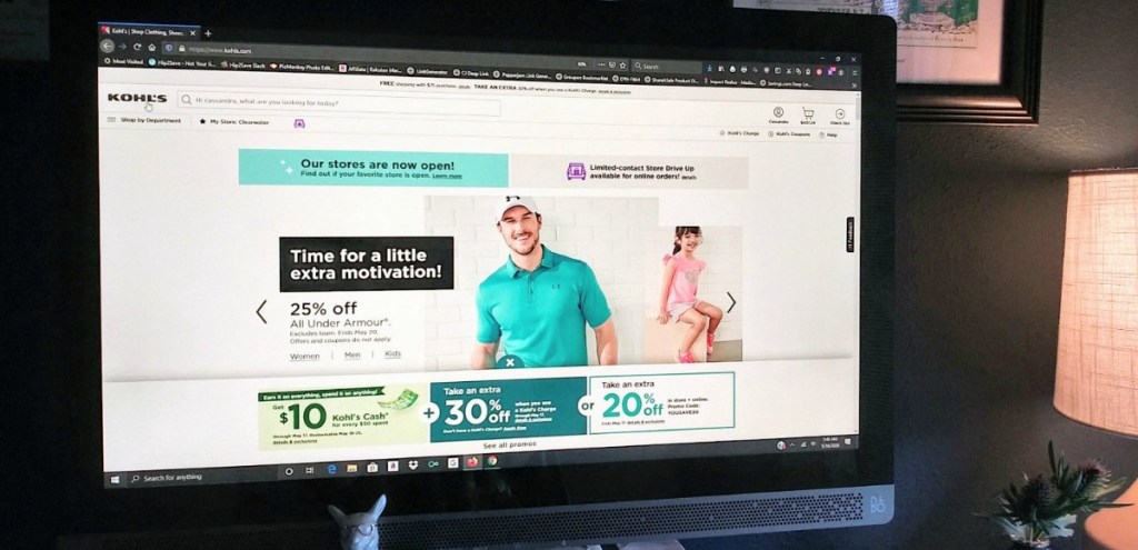 kohls home page on computer screen