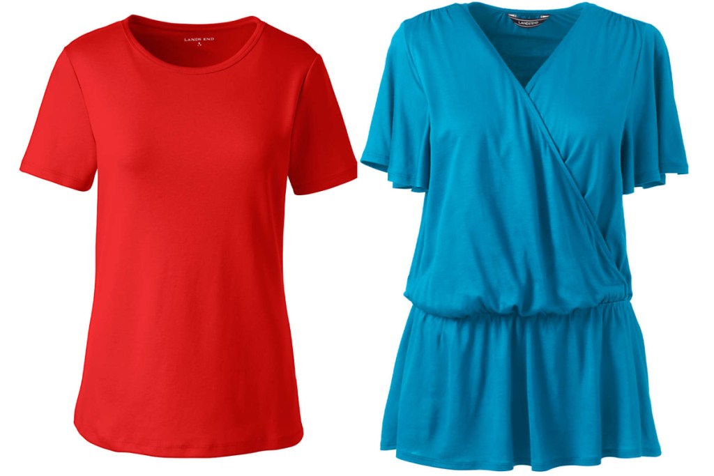 lands end womens tops red and blue side by side
