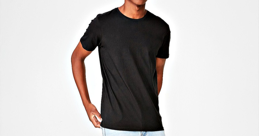 man wearing a black tee shirt