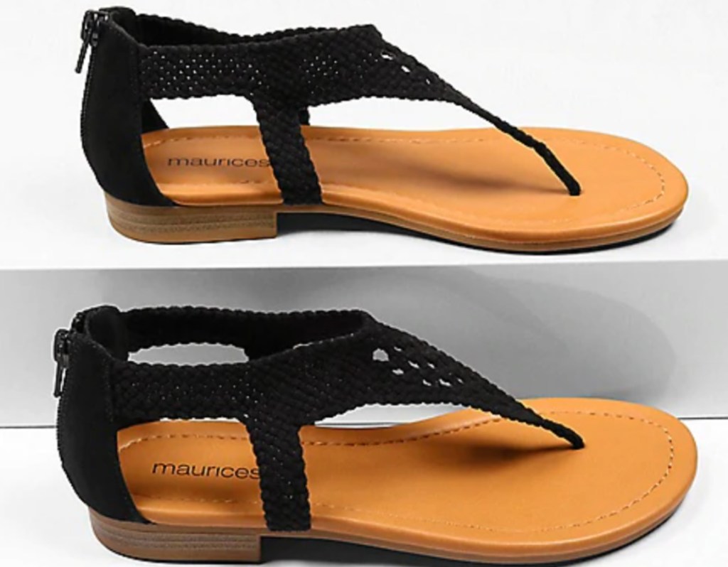 side view of black flat sandals