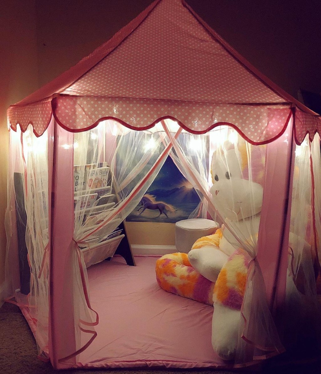 pink princess tent with lights