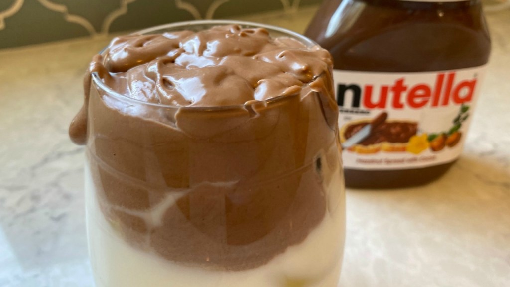 Nutella whipped drink on kitchen counter 