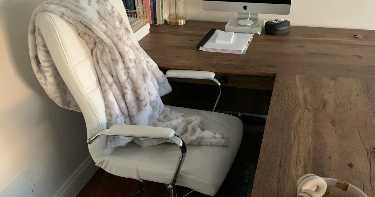 white leather office chair with wood desk