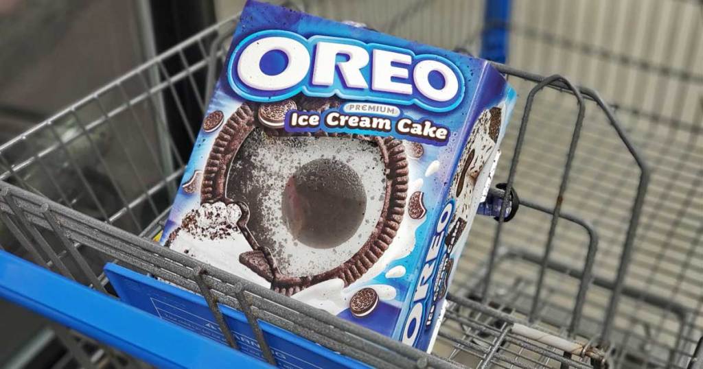 oreo ice cream cake in a walmart cart