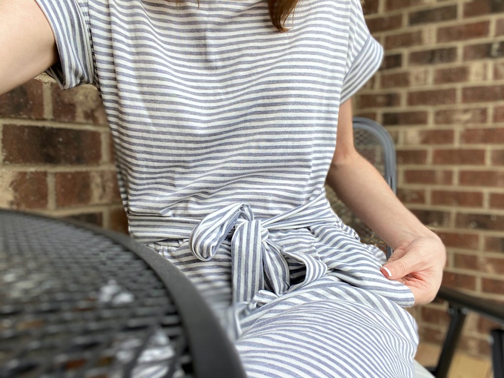 woman wearing striped dress