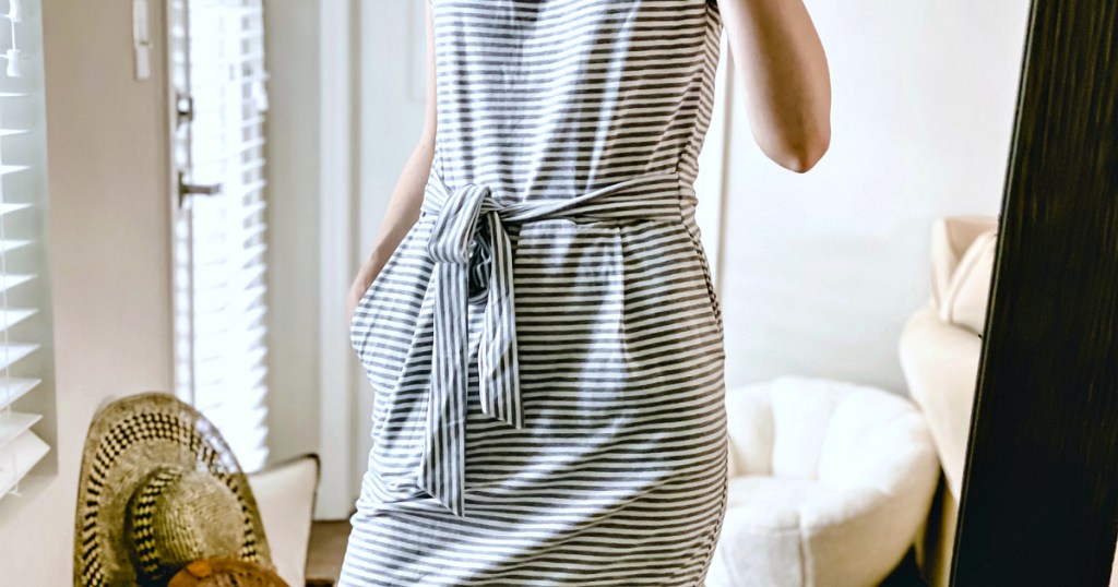 woman wearing striped dress