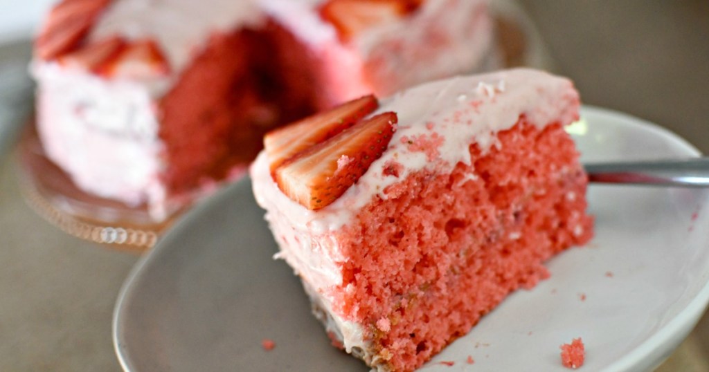 plate with strawberry cake