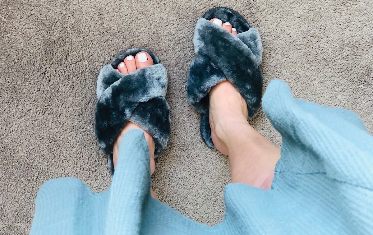 dark green fuzzy slippers