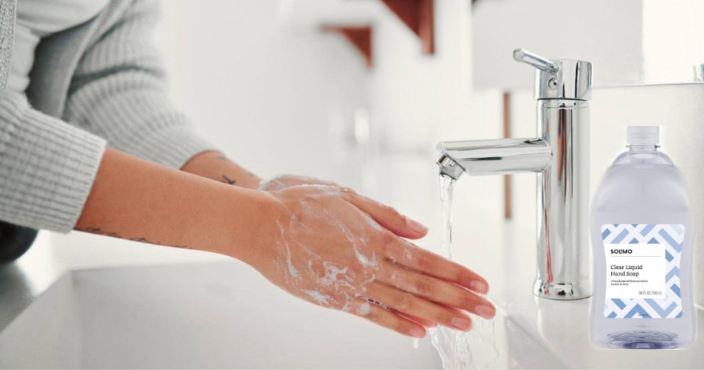 solimo soap washing hands in sink