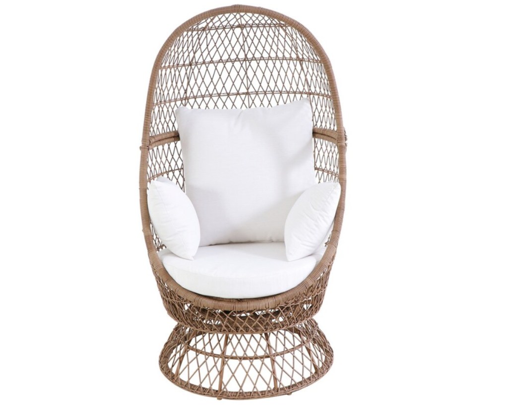 sonoma swivel egg chair display wicker chair with white cushions