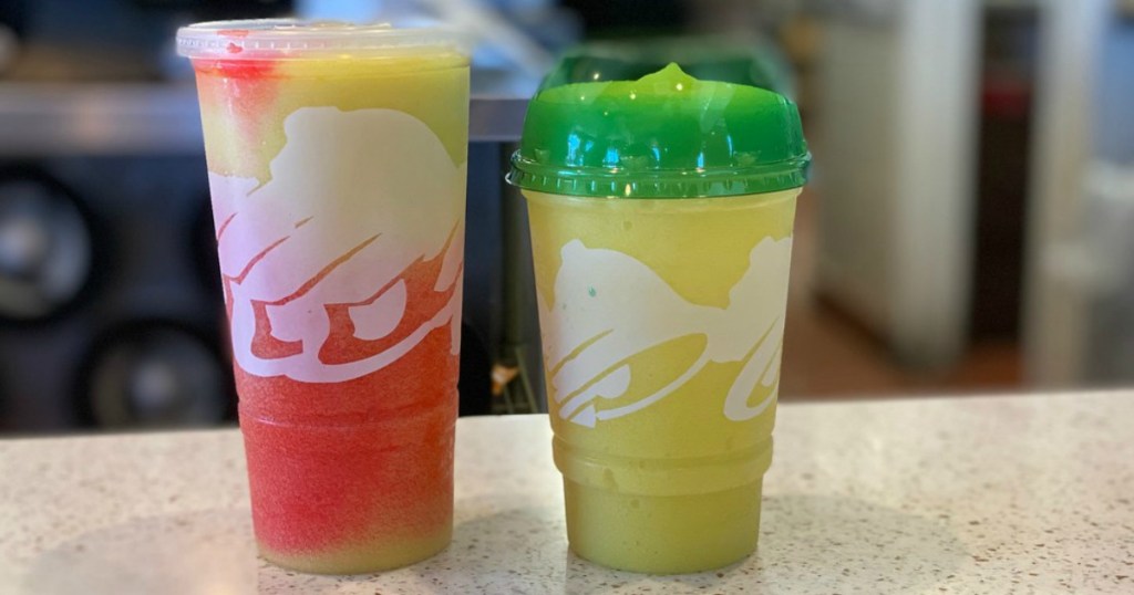 frozen taco bell drinks on a counter