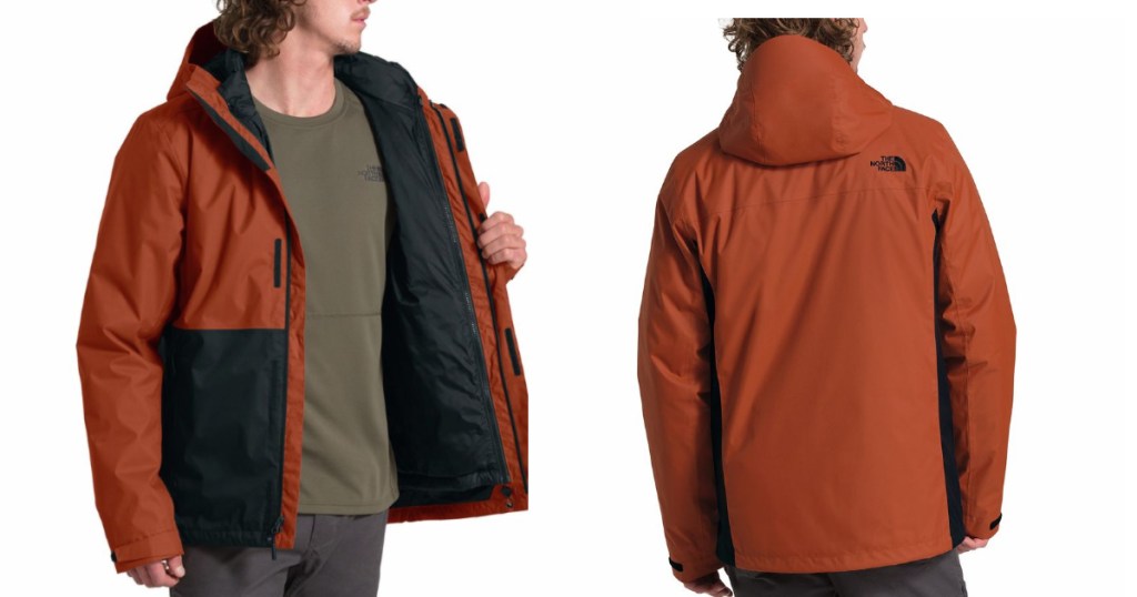 orange and blue the north face jacket