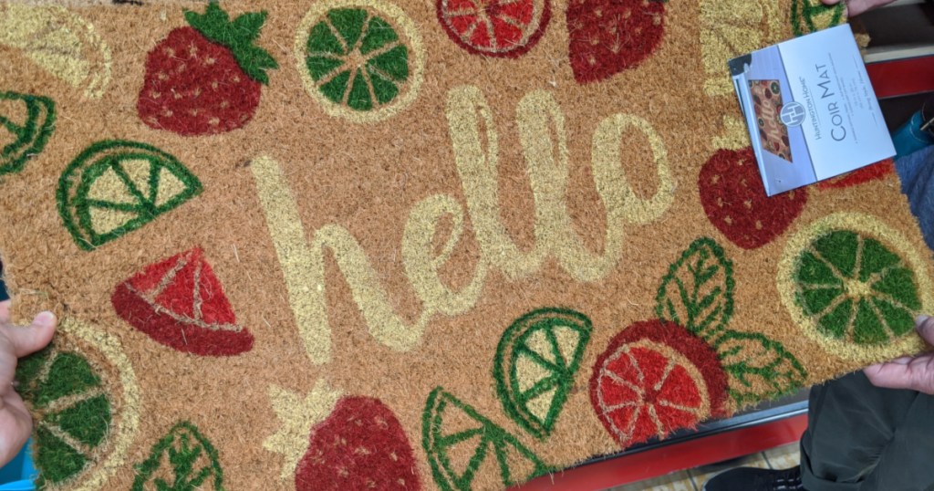 hello doormat with fruit theme