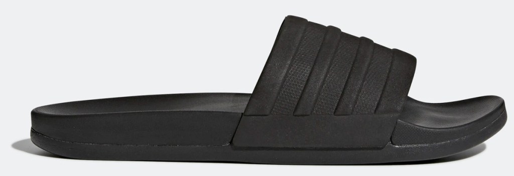 solid black adidas slide sandal with black on black stripes