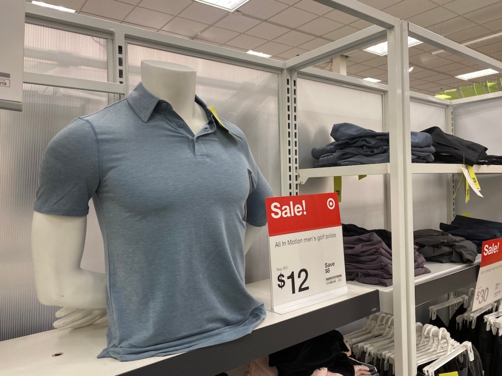 light grey blue all in motion polo on manaquin at target